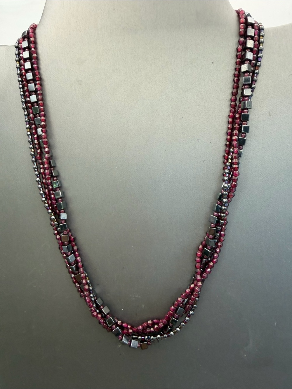 Cheryl Reis Multi-Strand Garnet Red Hematite Faceted Beaded Necklace